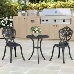 Outsunny Three-Piece Aluminium Floral Bistro Set - Black - 8