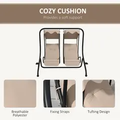 Outsunny Two-Seat Garden Swing Chair, with Protective Canopy - Beige - 6