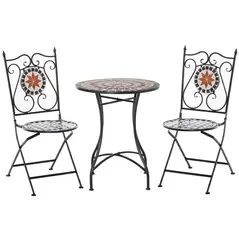 Outsunny Three-Piece Mosaic Bistro Table Set - Multicoloured - 1