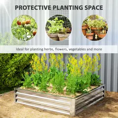 Outsunny Square Raised Garden Bed Box with Weatherized Steel Frame for Vegetables, Flowers, & Herbs, 120 x 120 x 30cm, Silver Tone - 4