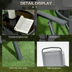 Outsunny Three-Piece Garden Seat Set, with Glass-Top Table - Light Grey - 7