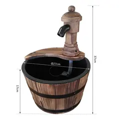 Outsunny Wood Barrel Patio Water Fountain Garden Decorative Ornament Water Feature with Electric Pump (Type A) - 3