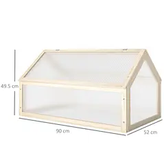 Outsunny Wooden Cold Frame Garden Polycarbonate Greenhouse with Openable Top Cover, Grow House for Flowers, Vegetables, Plants, 90 x 52 x 50cm, Natural - 3