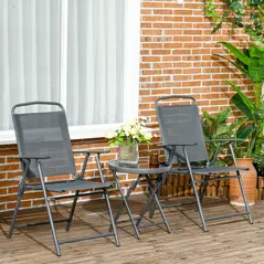 Outsunny Three-Piece Garden Seat Set, with Glass-Top Table - Dark Grey - 2