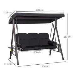 Outsunny Swing Chair Hammock Chair 3 Seater Canopy Cushion Shelter Outdoor Bench Black - 3