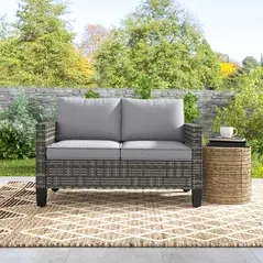Outsunny Two-Seater Rattan Outdoor Sofa - Dark Grey - 9