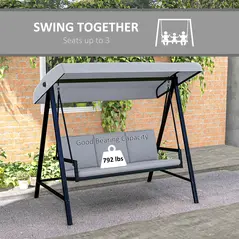 Outsunny Three-Seat Garden Swing Chair, with Adjustable Canopy - Grey - 7