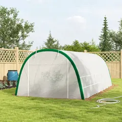Outsunny Walk-in Polytunnel Greenhouse Tunnel Warm House Tent with Zipped Doors, 8 Mesh Windows, PE Cover, 6 x 3 m, White - 8