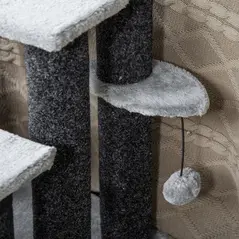PawHut 4-step Pet Stairs with Scratching Posts, Platforms, Toy Ball, Grey - 9