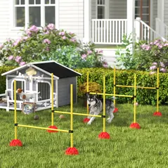 PawHut 4-piece Dog Agility Equipment with 4 Hurdles, Bag for Jump, Training, Yellow - 2