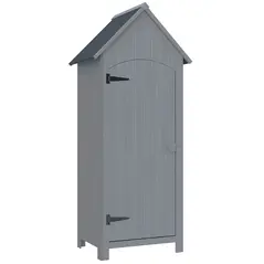 Outsunny Wooden Garden Storage Shed with 3 Shelves, Outdoor Tool Storage Cabinet with Tilt Roof and Lockable Door, 77.5 x 54.2 x 179.5 cm, Grey - 1