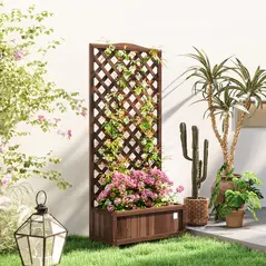 Outsunny Wooden Planter with Trellis, Freestanding Raised Bed for Garden with Lattice, Outdoor Planter Box for Climbing Plants, Vines, Flowers, 76 x 36 x 170 cm, Dark Brown - 2
