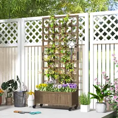 Outsunny Wooden Trellis Planter, Raised Garden Bed with Wheels, to Climb and Grow Vegetables, Herbs and Flowers, Brown - 7
