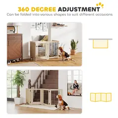 PawHut 4 Panel Freestanding Pet Gate, Indoor Dog Barrier with Lockable Door, Support Feet, 360° Flexible Hinges, Oak - 5
