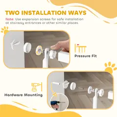 PawHut 180cm Extra Tall Pet Gate with 3.5 cm Narrow Gap, Pressure Mounted No Drilling Cat Gate for Doorways, 76-104cm Width - 8