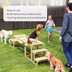 PawHut 3 Pieces Wooden Dog Agility Training Equipment with Soft Bridge, Pause Platform and Pet Stair for Outdoor, Natural Wood - 5