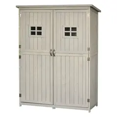 Outsunny Wooden Garden Shed with Two Windows, Tool Storage Cabinet, Outdoor Double Door Organizer 127.5L x 50W x 164H cm, Grey - 1