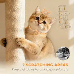 PawHut 170 cm Large Cat Tree, Cat Tower with 7 Scratching Posts, 2 Condos, Hammock,  Light Grey - 8