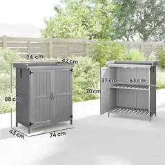 Outsunny Wooden Garden Shed, Garden Tool Storage Shed with Hinged Roof and Shelf, Outdoor Storage Cabinet with Double Doors, Grey - 3