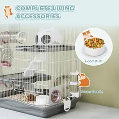 PawHut 3-Tier Hamster Cage with Exercise Wheels, Water Bottle, Food Dish, for Dwarf Hamsters, 45 x 30 x 45 cm, Grey - 6