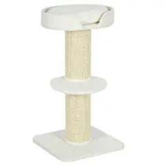 PawHut 2 Tier Sisal Sherpa Cat Tree with Basket Cushion Sisal Post Cream White - 1