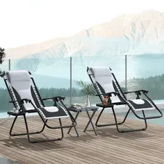 Outsunny Zero Gravity Lounger Chair Set of 2, Folding Reclining Patio Chair with Padded Seat, Cup Holder, Soft Cushion and Headrest for Poolside, Camping, Grey - 2