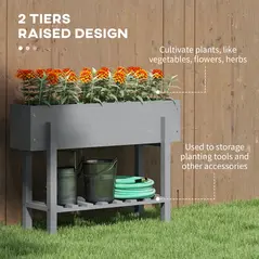 Outsunny Wooden Two-Tier Raised Planter - Grey - 4