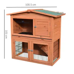 PawHut 2 Tier Rabbit Hutch Guinea Pig Hutch Ferret Cage with Ramp Slide Out Tray for Indoor Outdoor 100.5 x 55 x 101 cm - 3