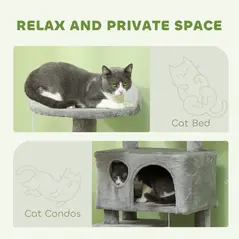 PawHut 138cm Cat Tree, Multi-Level Cat Tower with Scratching Posts and Pad, Bed, Condos, Platforms, Toy Balls, Light Grey - 5