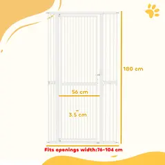 PawHut 180cm Extra Tall Pet Gate with 3.5 cm Narrow Gap, Pressure Mounted No Drilling Cat Gate for Doorways, 76-104cm Width - 3