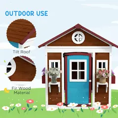 Outsunny Wooden Playhouse with Doors, Windows, Plant Pots, Boxes, for 3-8 Years - Dark Brown - 5