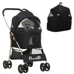 PawHut 3 In 1 Detachable Pet Stroller, for Extra Small and Small Dogs - Black - 1