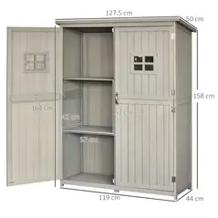 Outsunny Wooden Garden Shed with Two Windows, Tool Storage Cabinet, Outdoor Double Door Organizer 127.5L x 50W x 164H cm, Grey - 3
