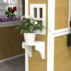 Outsunny Wooden Playhouse with Doors, Windows, Plant Pots, Boxes, for 3-8 Years - Beige - 9