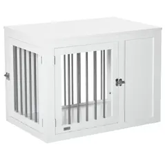 PawHut 2-in-1 Dog Cage and Side Table, with Two Lockable Doors, for Medium Dogs - White - 1
