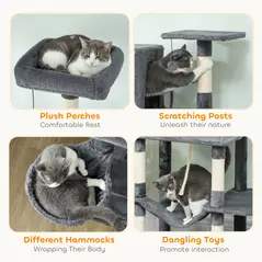 PawHut 202cm Large Cat Tree with 6 Scratching Posts, 2 Hammocks, 2 Condos, 2 Perches, Pompoms, for Indoor Cats to Rest and Play - 6