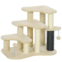 PawHut 2-in-1 Cat Tree, Pet Stairs with Scratching Tickling Post, Toy Balls, for Bed, Sofa, Couch, Beige - 1