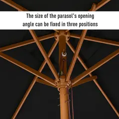 Outsunny Wooden Garden Umbrella Sun Shade with Top Vents, Bamboo Ribs and Sturdy Wood Pole, Black - 5