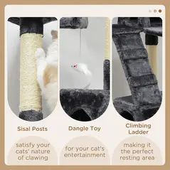 PawHut 173cm Cat Tree Scratching House, Activity Play Centre, Charcoal Grey - 5
