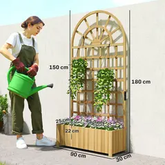 Outsunny Wooden Raised Planter with Trellis, Raised Bed for Garden with Lattice and Drainage Holes for Climbing Plants - 3