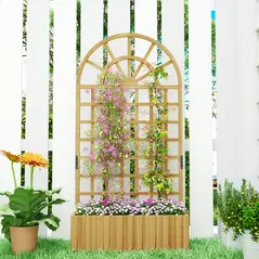 Outsunny Wooden Raised Planter with Trellis, Raised Bed for Garden with Lattice and Drainage Holes for Climbing Plants - 9