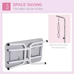 PawHut 32" Foldable Dog Grooming Table Pet Drying Beauty Table Adjustable Fixed Arm Rubber Top, Pink - 5