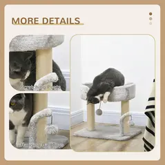 PawHut 42cm Indoor Cat Tree, with Toy Balls, Sisal Scratching Post - Light Grey - 5