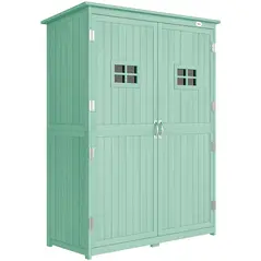 Outsunny Wooden Garden Shed with Two Windows, Tool Storage Cabinet, Outdoor Double Door organiser 127.5L x 50W x 164H cm, Green - 1