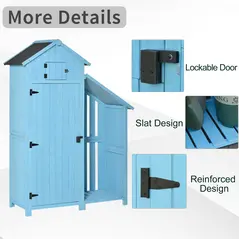 Outsunny Wooden Shed, Garden Storage Cabinet with Log Store, Waterproof Asphalt Roof and Lockable Door, Narrow Tool Organizer, 130 x 55 x 180 cm - 7