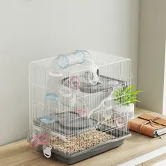 PawHut 3-Tier Hamster Cage with Exercise Wheels, Water Bottle, Food Dish, for Dwarf Hamsters, 45 x 30 x 45 cm, Grey - 9