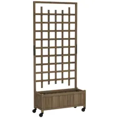 Outsunny Wooden Trellis Planter, Raised Garden Bed with Wheels, to Climb and Grow Vegetables, Herbs and Flowers, Brown - 1