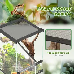 PawHut 12L Vivarium for Lizards, Frogs, Snakes, Turtles, Tortoises w/ Anti-Escape Design, Ventilation - 6