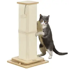 PawHut 3-in-1 Cat Scratching Post, 67cm Cat Scratcher w/ Track Ball Toy, Oak Tone - 1