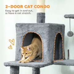PawHut 202cm Large Cat Tree with 6 Scratching Posts, 2 Hammocks, 2 Condos, 2 Perches, Pompoms, for Indoor Cats to Rest and Play - 5